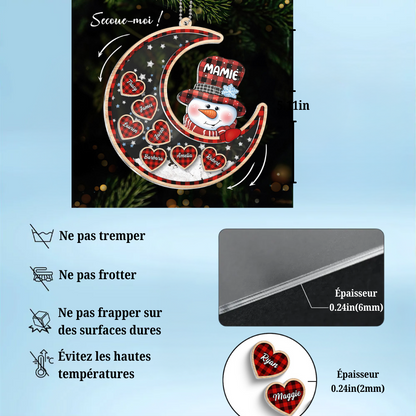 Personnalisé bonhomme de neige sur la lune - Ornement shaker, cadeau de Noël pour Mamie & Maman