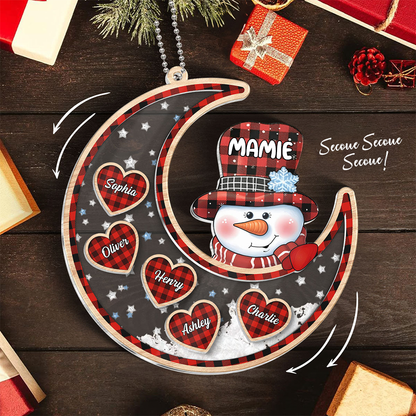 Personnalisé bonhomme de neige sur la lune - Ornement shaker, cadeau de Noël pour Mamie & Maman